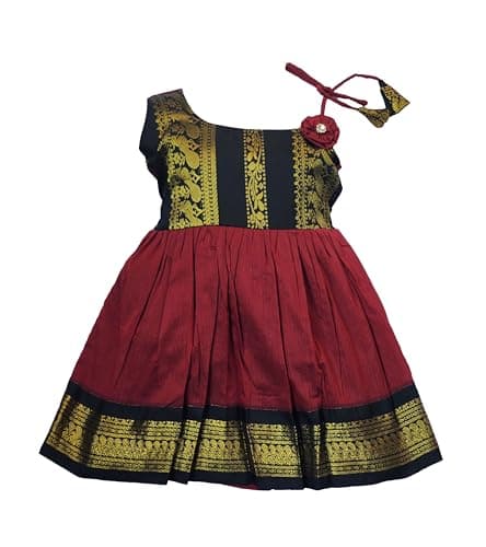 AMBA COLLECTION BOUTIQUE Girl's Traditional Ethnic Wear Kalyani Cotton Flower Knot Frock