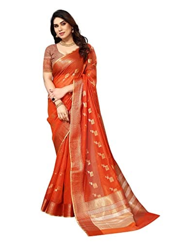 Sidhidata Women's Kota Doria Cotton Manipuri Jacquard Boarder Saree With Unstitched Blouse Piece (Box Butta Fanta_Fanta_Free Size)