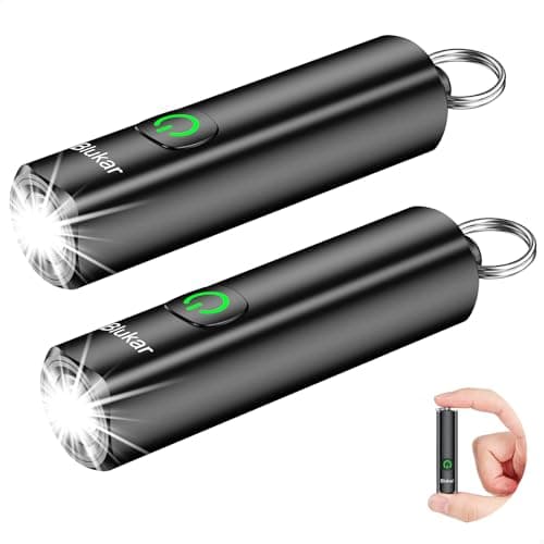 Blukar 2 Pack Rechargeable EDC Flashlight, 360L Mini Keychain Flash Light with 3 Lighting Modes, Memory Function, Waterproof, Compact and Portable Pocket Light for Everyday Carry, Emergency,Camping