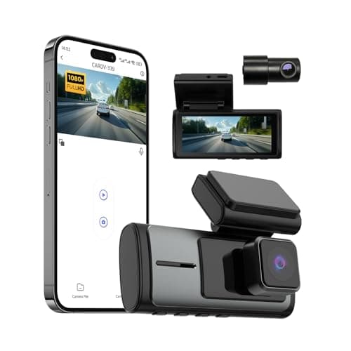 Dual Dash Cam, 1080P Front + 720P Rear, Wi-Fi App Control, Loop Recording, G-Sensor, No SD Card Included