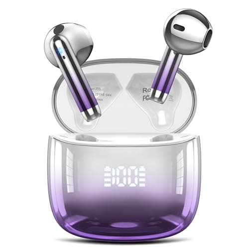 Wireless Earbuds, Bluetooth Headphones 48H Playtime Ear Buds with LED Power Display, IPX7 Waterproof Bluetooth 5.4 Earphones in-Ear Earbuds with 4 Mic for Android iOS Cell Phone Laptop (Light purple)