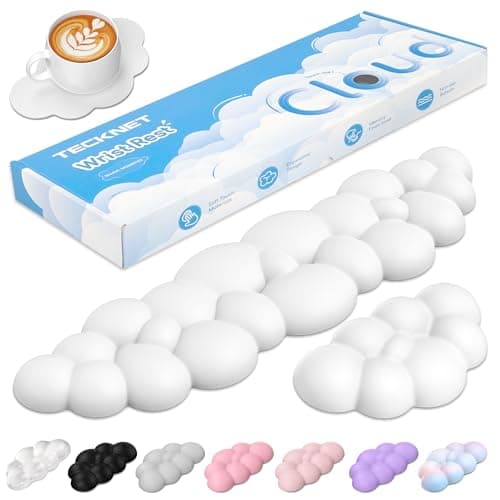 TECKNET Cloud Keyboard Wrist Rest Set, Cloud Wrist Rest with Non-Slip Base, PU Leather Wrist Pad for Keyboard with Ergonomic Memory Foam for Computer Laptop Office Gaming and Pain Relief, White