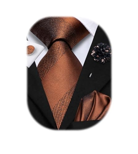 Hi-Tie Chocolate Brown Silk Ties for Men Woven Necktie and Lapel Pin Pocket Square Cufflinks Sets Formal Business Wedding