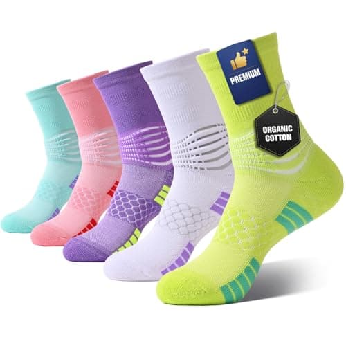 Women’s Cotton Crew Compression Socks 5 Pairs Breathable Skin-Friendly with Targeted Ankle Support & Dry-Fit,5 Packs-A,Medium Size