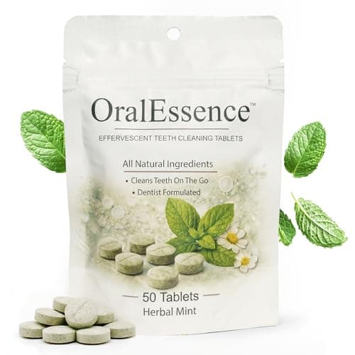 OralEssence Toothpaste Tablets - No Water or Toothbrush Needed - Fluoride Free, Safe to Swallow, Dentist Formulated with Natural Ingredients for Travel and Daily Oral Care (Herbal Mint, 50 Count)