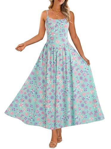 Dofysoffy Womens Floral Midi Dress Spaghetti Strap Tropical Summer Wedding Guest Graduation Dresses with Pockets Green
