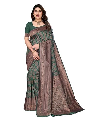 Vedant Vastram Women's Litchi Silk Banarasi Silk Saree (Reena-B-Green)