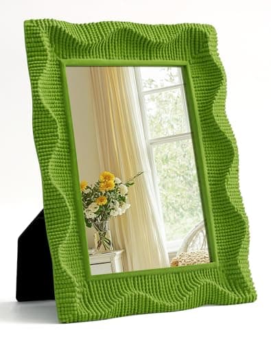 TEIPAI Nature-Inspried Mirror Wall Decor for Bedroom Hallway Guest Room, 7.5x5.7 Decorative Makeup Mirror with Flocking Finish for Desk Gallery Wall, Warm Gift for New Homeowners (Lawn Green)