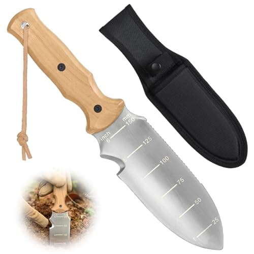 Garden Tools Trowel with EDC Sheath for Weeding Digging Planting, Gifts for Women Mom Her, Gardening Tools with 7" Stainless Steel Blade, Dual-Scale Measurement,Hanging Hole, Gifts for Men Dad Him