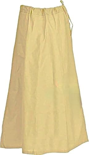 Indian Women Saree/Sari Patticoat Underskirt Cotton Stitched Adjustable Waist Lining Skirt (US, Alpha, One Size, Regular, Regular, Dark Cream)