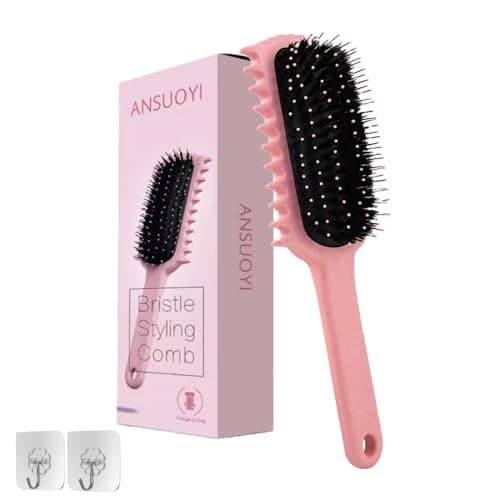 ANSUOYI 1Pack Detangle Brush for Waves and Coils Reduce Frizz & Breakage, Define Curls & Add Volume, Ergonomic Handle, for Curly Hair (Rose pink)