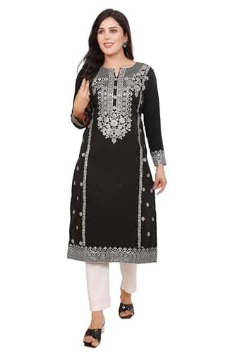 Kurta for Women Indian Style Kurtis Ethnic Tunic Top (Black, 5XL)