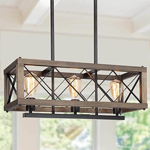 LALUZ Modern Farmhouse Chandel...ic Wood and Black Metal Finish