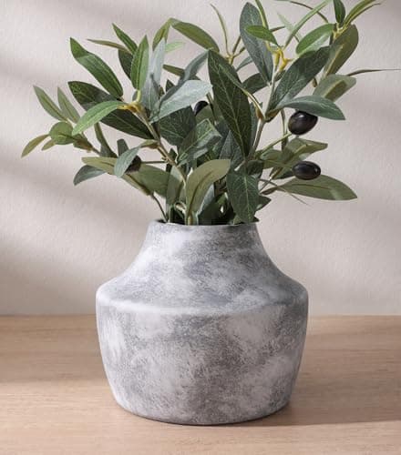 FancyPlus Grey Ceramic Flower Vase, 5.3 in Rustic Farmhouse Vase, Small Handcrafted Weathered Pottery Vases, Decorative Terracotta Vases for Flower, Living Room, Centerpieces, Table, Home Decor