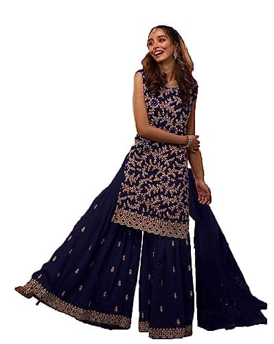 STELLACOUTURE indian tradition plus size Party/Wedding Night Ready to Wear Salwar Kameez Suit for Women 2621-O (Blue, 46)