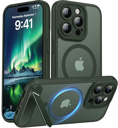 AMILIFECASES Magnetic Compatible with iPhone 15 Pro Case, [Built-in Kickstand][Full Camera Protection][Compatible with MagSafe][Anti-Fingerprint] Shockproof Phone Case for iPhone 15 Pro 6.1",Green