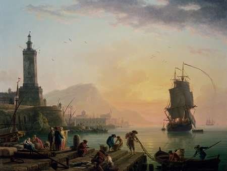 A Calm at a Mediterranean Port... Claude-Joseph Vernet (9 x 12)