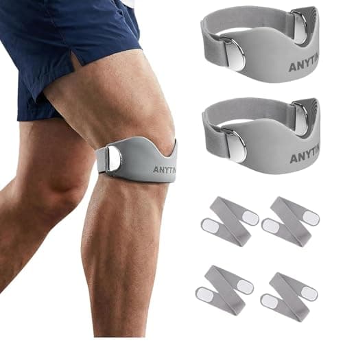 Anytin Silicone Patellar Tendon Support Strap 2 Pack, Adjustable Patella Knee Strap for Pain Relief, Non-Slip Patella Band for Men & Women, Jumper's Knee, Osgood Schlatter, Running & Squats Grey