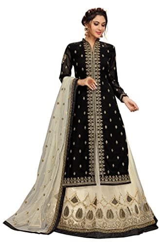 TRENDMALLS Women's Georgette Embroidery Kurta Lehenga Suit Set Stitched (USTM.G80-Black-M)