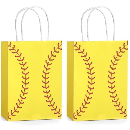 Hxezoc 12 Pieces Softball Gift Bags with Handle, Paper Treat Candy Bag Sport Favor Bags for Softball Theme Birthday Party Decoration Supplies