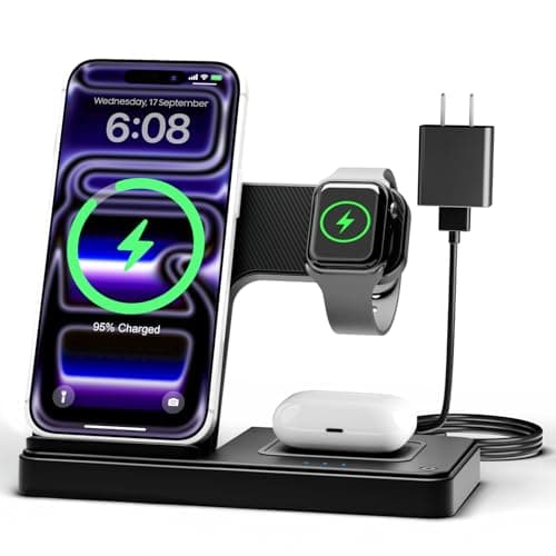 Wireless Charger iPhone Charging Station: 3 in 1 Charger Stand Multiple Devices for Apple - iPhone 17 16e 16 15 14 Pro Max 13 12 11 - Watch 11 10 9 8 7 6 5 4 3 2 SE and Ultra Series - Airpods 4 3 Pro