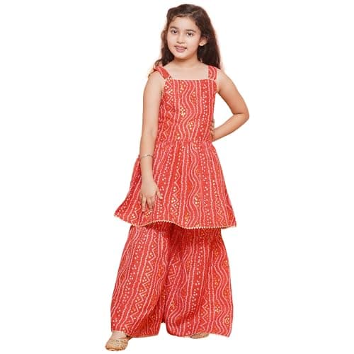 AJ DEZINES Girls Indian Ethnic Wear Salwar Kameez For Kids|Girls Punjabi Suit|Kids Kurta Sharara Set|Indian Dress|Red-22