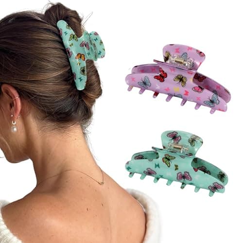 Premium Acrylic Hair Claw Clips - 4.3 Inch Large, Strong Hold Design for Thick/Curly Hair Non-Slip Jaw for Active Women 2PCS Gift Set (Purple, Green)