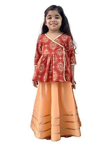 Flawnt Lehenga Kurti Angarkha Style (Red-Peach, 4T)