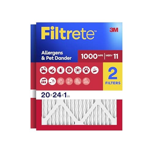 Filtrete 20x24x1 Air Filter, MERV 11, MPR 1000, Allergens & Pet Dander, 3-Month AC and Furnace Filters, Cleaner Air, Reliable Airflow, 2 HVAC Filters (Actual Size 19.68 x 23.68 x 0.81 in)