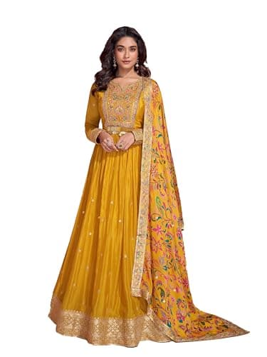 Shriva Fashion Indian Pakistani ready to wear anarkali gown for Events/Party/Festivals and ocassions for women (2895) (Yellow, 36)