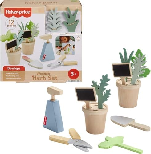 $7.35 | 12-Piece Fisher-Price Wood Pretend Play Toy Herb Garden & Tools Set at Amazon