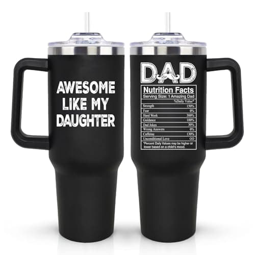 LHSCVUFASC Birthday Gifts for Dad from Daughter, Father's Day Christmas Gift for Dads Husband Men, Awesome Like My Daughter Cup, 40oz Stainless Steel Tumbler with Handle and Straw Lid