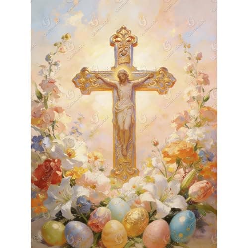 Gamteldot Easter Diamond Art,Cross Diamond Art Kits for Adults Beginner,DIY Easter Eggs Diamond Painting Kits 5D Full Drill Gem Art Craft with Complete Tools,for Home Wall Decor and Gift-12x16in