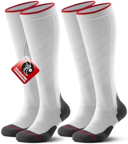 RUIXUE Compression Socks for Women Men, 2 Pairs 15-20 mmHg Knee High Graduated Support Socks, Breathable Moisture-wicking for Flying Travel Running Nurses Pregnancy All-Day Wear