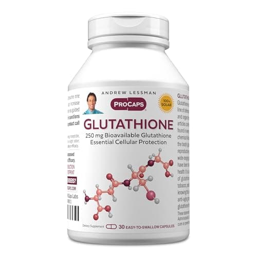 ANDREW LESSMAN Glutathione 250 mg - 30 Capsules - Powerful Antioxidant, Reduces Oxidative Stress. Bioavailable, Protects Cells, Tissues, Organs. Supports Immune Health. Easy-to-Swallow Capsules.