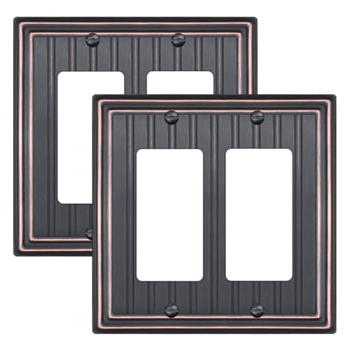 Metal Wall Plate for Electrical Outlets, Decorative Aged Bronze Switch Plates Outlet Cover, Light Switch Cover Plate, 2-Gang Wall Plates (Double Decorator, 2 Pack)