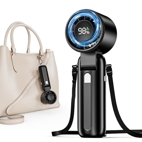 Fcsih Handheld Turbo Fan, 100-Speed Portable Mini Fan with 12800 RPM Strong Airflow, Foldable 4-in-1 Personal Fan for Travel, Camping, Beach & Office, USB-C Rechargeable, Lightweight & Quiet (Black)