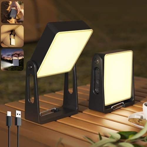 Rechargeable Camping Light Lamp, 2 Pack 4000mAh Dimmable LED Battery Powered Camping Lanterns with 360° Rotatable Stand, 2-in-1 Flashlight Emergency Lights for Home Power Outages, 3 Light Colors