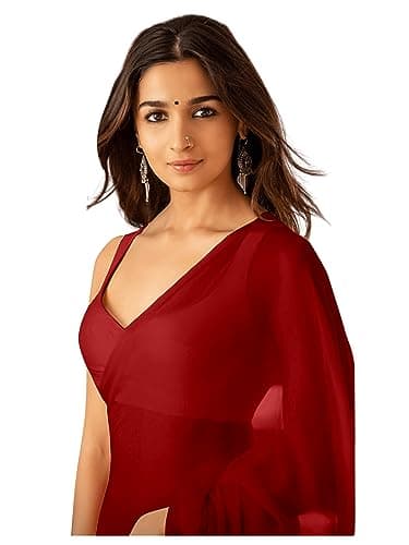 Sidhidata Women's Plain Pure Georgette Saree With Unstitched Blouse Piece (Rocky Aur Rani Ki Prem Kahani Alia Bhatt Saree) (Red)