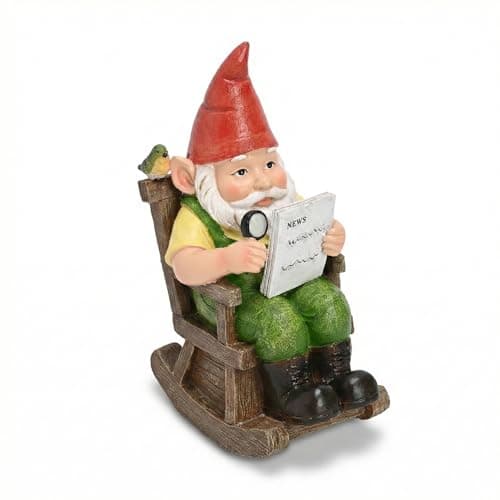 TERESA'S COLLECTIONS Garden Outdoor Decor,Gnomes Sitting in a Rocking Chair Reading a Newspaper，Gnomes Garden Decor, Waterproof Resin Garden Statue, Garden Gift, Indoor/Outdoor, 8"