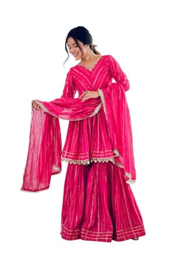 Satyam Creation Beautiful Georgette Punjabi Style Sharara Suit For Women Ready To Wear Sharara Suit Salwar Kameez With Dupatta For Women (Sky Blue, X-Large / 42)