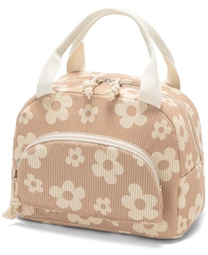 OYLOLA Lunch Bag Women Lunch Box for Women Adult Cute Insulated Lunch Bag Small Cooler Lunch Tote Bags for Work Picnic Travel (Brown-Flower)