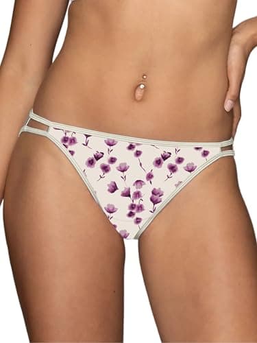 Vanity Fair Women's Illumination String Bikini Panties, Silky Stretch & Satin Trim, NH Sprawling Stems Print, 8