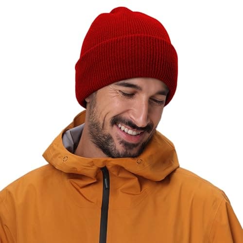 Connectyle Men's Cuffed Beanie Hat Thick Knitted Winter Hat Acrylic Warm Stocking Skull Caps (Dark Red)
