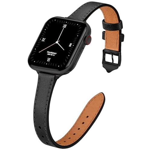 JR.DM Slim Leather Bands Compatible with Apple Watch Band 38mm 40mm 41mm 42mm 44mm 45mm 46mm 49mm, Genuine Leather Thin Band Feminine Design Strap for Iwatch Ultra SE Series 11 10 9 8 7 6 5 4 3 2 1
