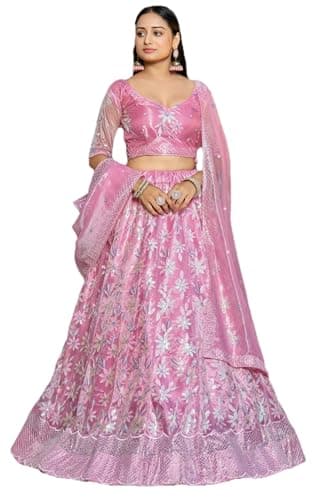 Shriva Fashion Women's ready-to-wear lehenga choli set for traditional wedding Navratri with embroidery (0334) (Pink, 46)