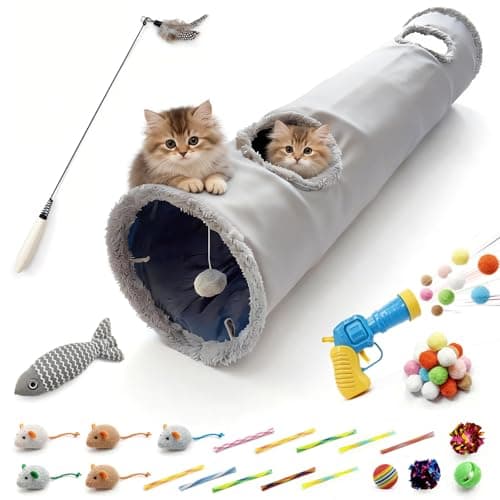 43-Piece Interactive Cat Toy Set with Collapsible Tunnel, Enrichment & Activity Bundle for Indoor Cats, Rabbits & Ferrets, All-in-One Play Kit with Teasers, Catnip Mice & Balls for Boredom Relief