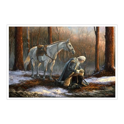 George Washington Praying on The Snow In Forge Valley Poster, A General Before His King Vintage Classical Canvas Wall Art, History Classroom Wall Decor for Bedroom Living Room 12x18in Unframed