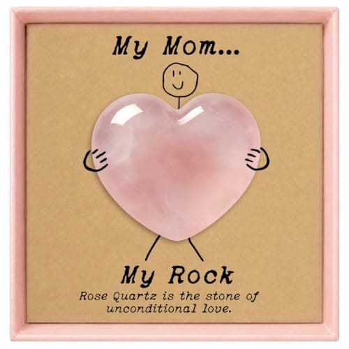 Nuyviare Mom Gift from Daughter Son, Rose Quartz Heart Pocket Hug Keepsake, My Rock Crystal Keepsake, Birthday Gift for Mother, Sentimental Thinking of You Gifts (Mom)