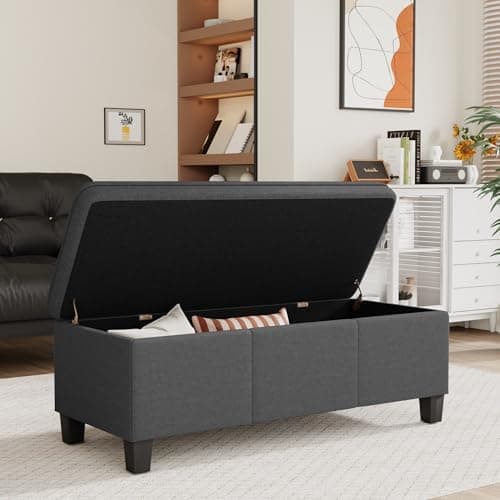 YESHOMY 47 Inches Ottoman with...y Assembly, Dark Gray Textured